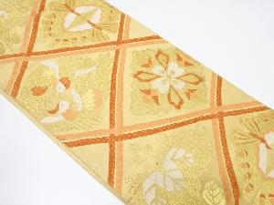 アンティーク　斜め格子に向き鳥・蝶模様織り出し袋帯（材料）